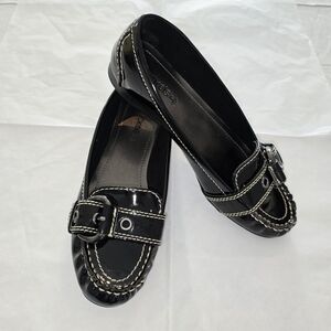 Nichels Soft Black Patent Loafers with Stitch Detail New
